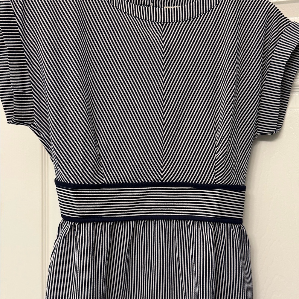 Monteau Blue and White Peplum waist blouse